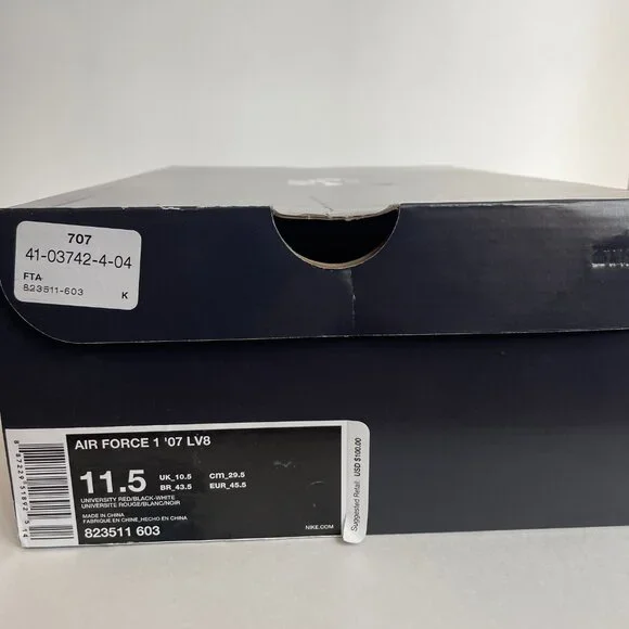 NWT Nike Air Force 1 ’07 LV8 Black Toe 823511-603 Men’s Size 11.5